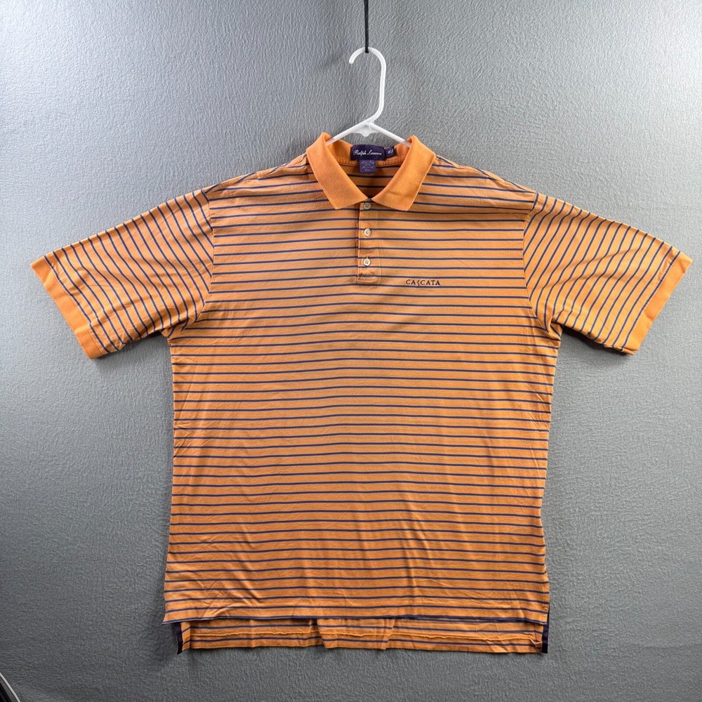 Ralph Lauren Purple Label Shirt Mens Large‎ (Fits XL) Orange Striped Polo Italy